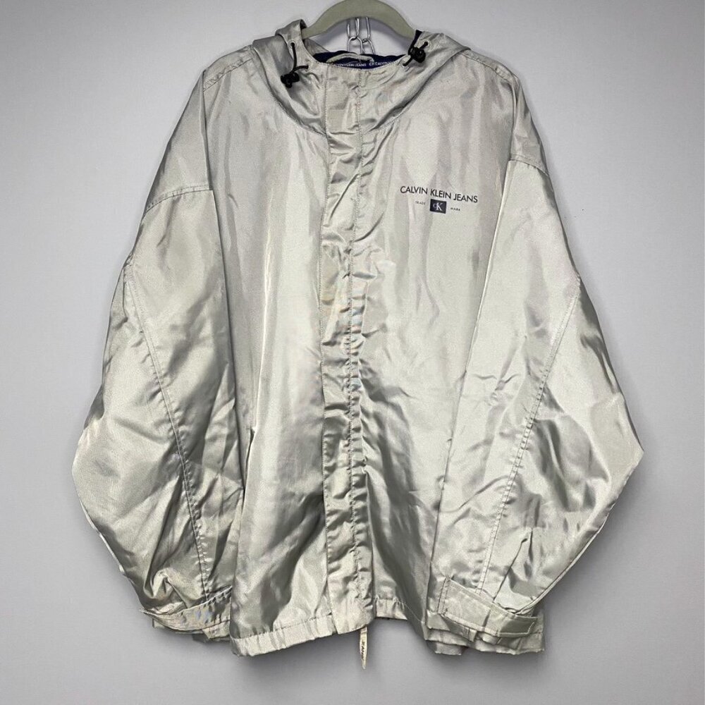 Calvin Klein Jeans Gorpcore Grey Hooded Mens Windbreaker Jacket‎ Size XXL